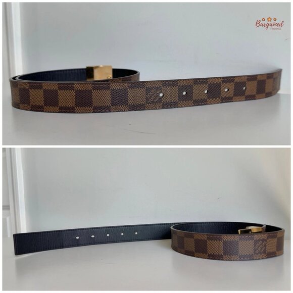 Auth Louis Vuitton Brown Damier Coated Canvas Leather Gold Buckle Belt 85/34 - Picture 12 of 14